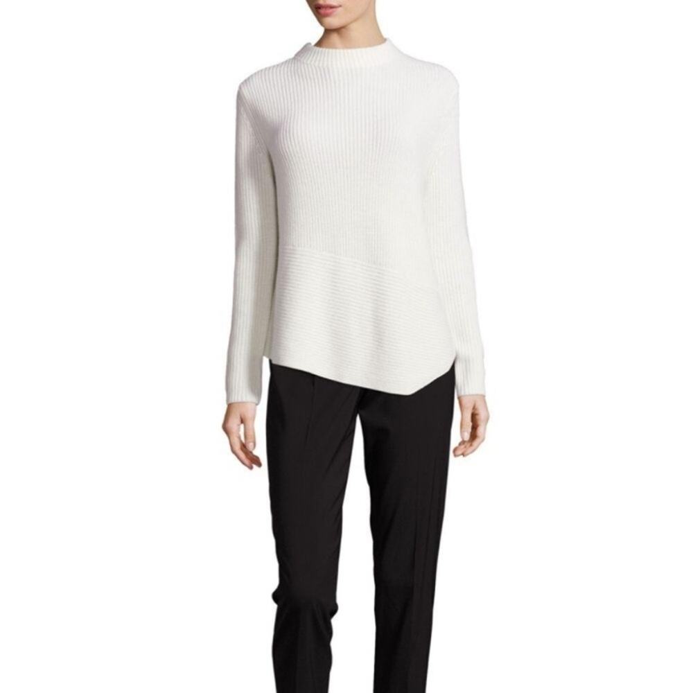 HUGO BOSS XS Farile Asymmetrical Rib-knit Sweater In White